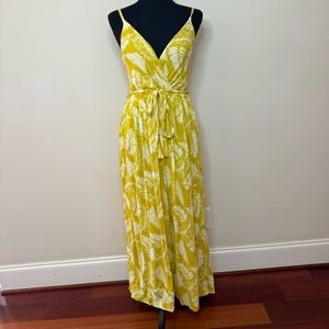Sim & Sam Yellow White Tie Belt Resort Palm Maxi Dress